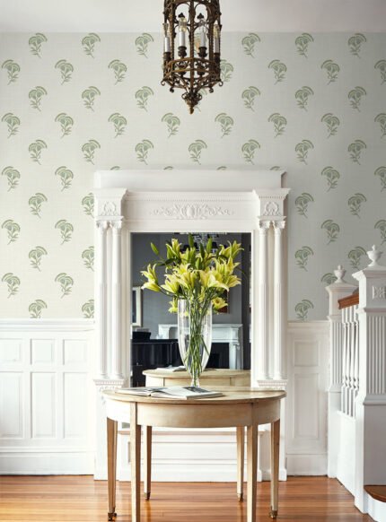 French Country Lotus - Spring Break | Greens Small Prints Wallpaper for Nursery, Powder Room, and Accent Wall