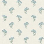 French Country Lotus - Lake Blue | Blues Small Prints Wallpaper for Hallway, Entryway, and Kitchen