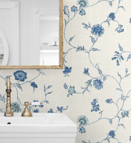 French Country Florale - Nova Blue | Blues Florals, Botanicals and Tropicals Wallpaper for Kitchen, Accent Wall, and Nursery