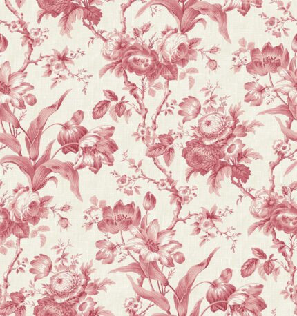French Country En Rose - Heartbeat | Reds Florals, Botanicals and Tropicals Wallpaper for Kitchen, Powder Room, and Accent Wall