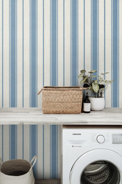 French Country Eliott - Denim Wash | Blues Plaids, Checks and Stripes Wallpaper for Entryway, Accent Wall, and Half Bath