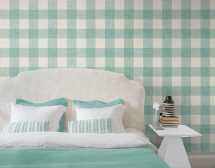 French Country Bebe - Warm Springs | Aquas and Teals Plaids, Checks and Stripes Wallpaper for Bedroom, Dining Room, and Hallway