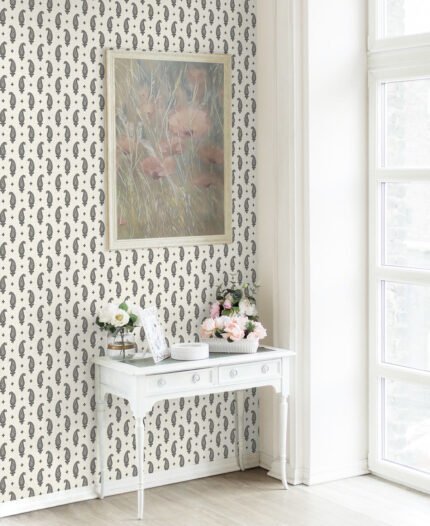 French Country Maia - Temptation | Blacks Paisleys Wallpaper for Entryway, Accent Wall, and Dining Room