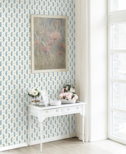 French Country Maia - Northern Air | Blues Paisleys Wallpaper for Powder Room, Accent Wall, and Hallway