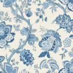 French Country Bernadette Linen - Porceline | Blues Jacobean and Tapestry Wallpaper for Half Bath, Dining Room, and Office