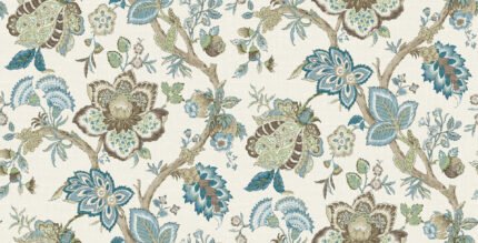 French Country Bernadette Linen - Verde | Multicolors Jacobean and Tapestry Wallpaper for Entryway, Half Bath, and Dining Room