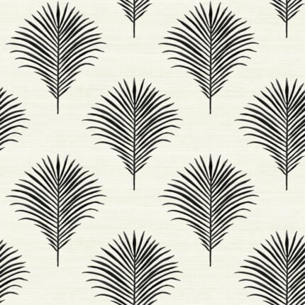 Marco on Grasscloth - Grasslands Bold | Blacks Trees and Leaves Wallpaper for Half Bath, Powder Room, and Office