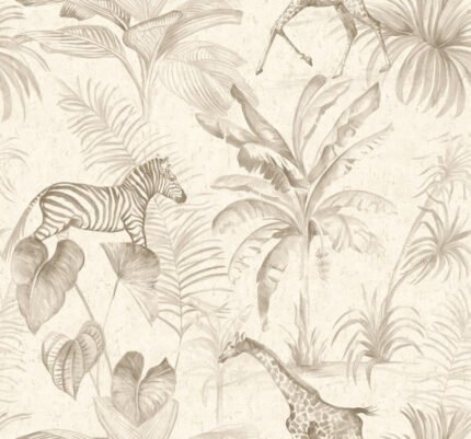 Ikoma - Owls Nest | Warm Neutrals and Beiges Animals, Birds and Insects Wallpaper for Nursery, Powder Room, and Accent Wall