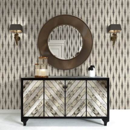 Rabaul Ikat on Grasscloth - Grasslands Contrast | Warm Neutrals and Beiges Ikat, Shibori and Watercolor Wallpaper for Dining Room, Entryway, and Accent Wall