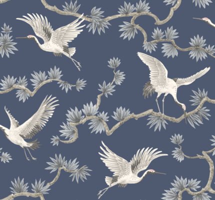 Akan - Dusk | Blues Animals, Birds and Insects Wallpaper for Kitchen, Half Bath, and Living Room