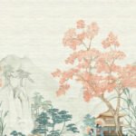 Akan Mural on Grasscloth - Chino Teal | Aquas and Teals Animals, Birds and Insects Wallpaper for Office, Half Bath, and Powder Room
