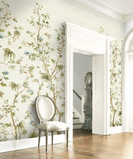 Maisome Mural on Grasscloth - Mei | Multicolors Animals, Birds and Insects Wallpaper for Powder Room, Hallway, and Kitchen