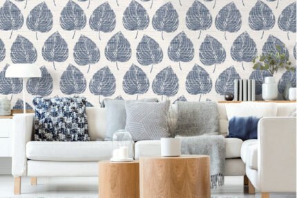 Lindsborg - Nautical Blue | Blues Trees and Leaves Wallpaper for Powder Room, Entryway, and Kitchen