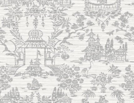 McCook - Grey Heron | Grays Asian and Chinoiseries Wallpaper for Office, Powder Room, and Accent Wall