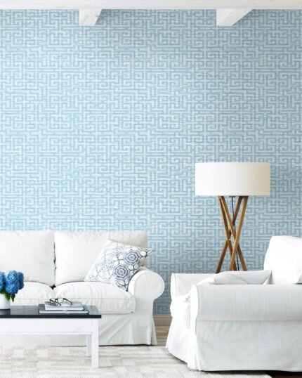 Wamego - Washed Chambray | Blues Geometrics Wallpaper for Office, Accent Wall, and Dining Room