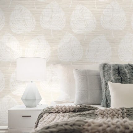 Woodward - Gilded | Whites and Off Whites Trees and Leaves Wallpaper for Bedroom, Powder Room, and Dining Room