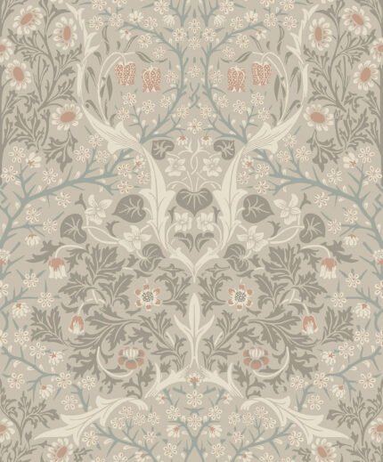 Tulip Floral Trail - Greige | Warm Neutrals and Beiges Damasks and Scrolls Wallpaper for Half Bath, Powder Room, and Bedroom