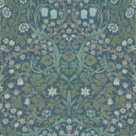 Tulip Floral Trail - Blue Sapphire | Blues Damasks and Scrolls Wallpaper for Entryway, Dining Room, and Half Bath