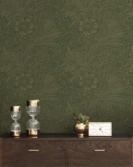 Marigold Tonal Floral - Herb | Greens Florals, Botanicals and Tropicals Wallpaper for Dining Room, Bedroom, and Powder Room