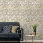 Acanthus Floral Vine - Butterscotch | Yellows Damasks and Scrolls Wallpaper for Nursery, Living Room, and Office
