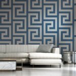 Vogue - Cerulean and Metallic Silver | Blues Geometrics Wallpaper for Office, Accent Wall, and Living Room