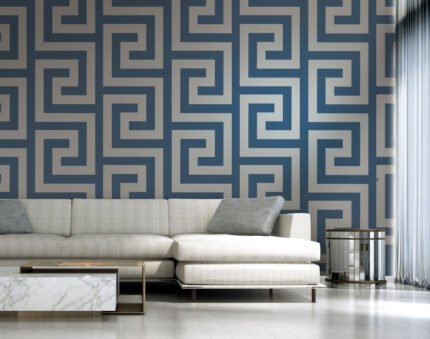 Vogue - Cerulean and Metallic Silver | Blues Geometrics Wallpaper for Office, Accent Wall, and Living Room