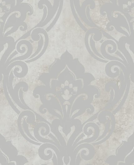 Vogue Damask - Metallic Silver and Greige | Silvers and Pewters Damasks and Scrolls Wallpaper for Bedroom, Office, and Half Bath