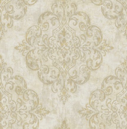 Atelier - Tan, Gold, and Off-White | Browns and Taupes Damasks and Scrolls Wallpaper for Kitchen, Bedroom, and Office