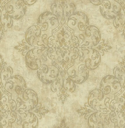 Atelier - Metallic Gold and Off-White | Golds Damasks and Scrolls Wallpaper for Accent Wall, Powder Room, and Living Room