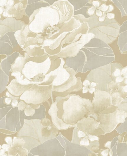 Adorn - Light Tan and Off-White | Browns and Taupes Florals, Botanicals and Tropicals Wallpaper for Nursery, Kitchen, and Entryway