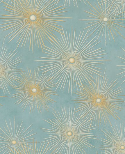 Catwalk - Teal and Metallic Gold | Aquas and Teals Abstracts Wallpaper for Living Room, Entryway, and Hallway