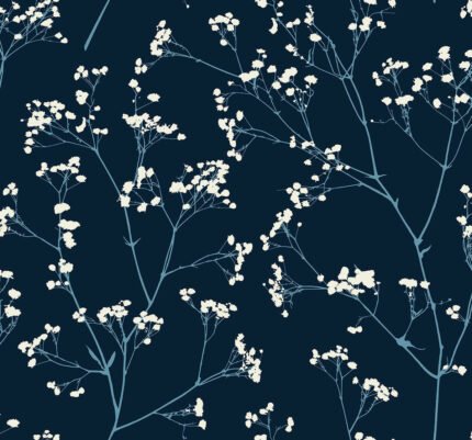 Whisper - Cozy Night | Navys Trees and Leaves Wallpaper for Powder Room, Half Bath, and Living Room