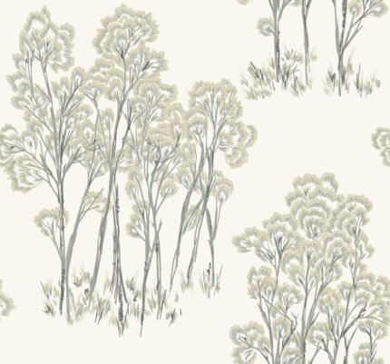 Birch - Macadamia | Warm Neutrals and Beiges Trees and Leaves Wallpaper for Nursery, Bedroom, and Hallway