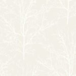 Branch Silhouettes | Whites and Off Whites Trees and Leaves Wallpaper for Half Bath, Powder Room, and Bedroom