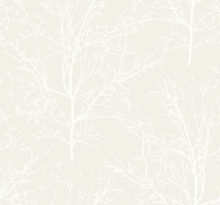Branch Silhouettes | Whites and Off Whites Trees and Leaves Wallpaper for Half Bath, Powder Room, and Bedroom
