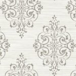 Medallion on Grasscloth | Grays Damasks and Scrolls Wallpaper for Accent Wall, Living Room, and Nursery