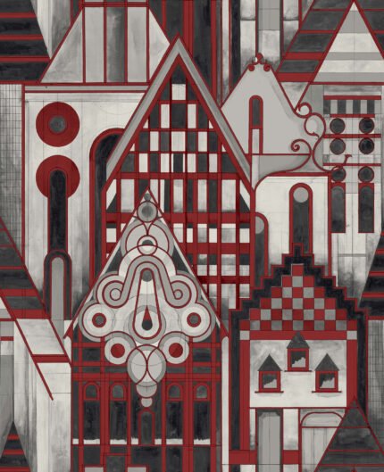 Art Deco Village | Reds Architecturals Wallpaper for Living Room, Powder Room, and Hallway