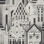 Art Deco Village | Silvers and Pewters Architecturals Wallpaper for Kitchen, Half Bath, and Living Room