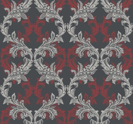 Skyline Damask | Reds Damasks and Scrolls Wallpaper for Bedroom, Nursery, and Hallway