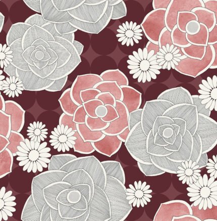 Skyline Flowers | Reds Florals, Botanicals and Tropicals Wallpaper for Entryway, Powder Room, and Office