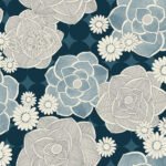 Skyline Flowers | Blues Florals, Botanicals and Tropicals Wallpaper for Living Room, Hallway, and Half Bath