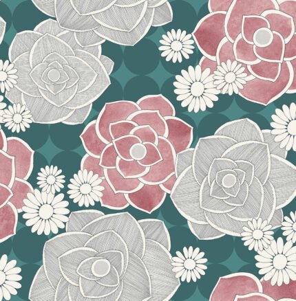 Skyline Flowers | Blues Florals, Botanicals and Tropicals Wallpaper for Accent Wall, Hallway, and Powder Room