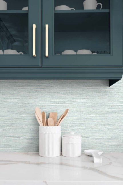 Braided Jute - Seaglass | Blues Textures Wallpaper for Half Bath, Bedroom, and Hallway