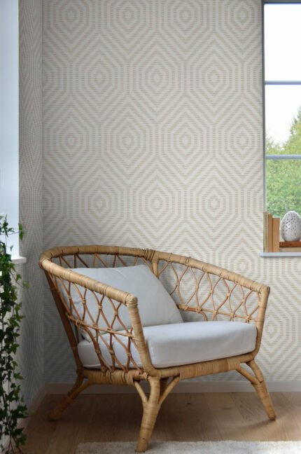 Hexagon Geometric - Natural Linen | Warm Neutrals and Beiges Geometrics Wallpaper for Office, Accent Wall, and Nursery