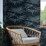 Open Palm Leaf - Midnight Blue | Blues Florals, Botanicals and Tropicals Wallpaper for Bedroom, Living Room, and Accent Wall