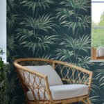 Open Palm Leaf - Deep Teal | Aquas and Teals Florals, Botanicals and Tropicals Wallpaper for Living Room, Accent Wall, and Office