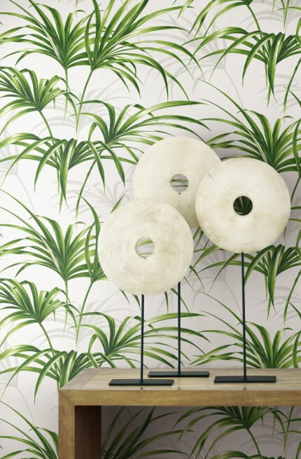 Open Palm Leaf - Summer Fern | Greens Florals, Botanicals and Tropicals Wallpaper for Half Bath, Entryway, and Accent Wall