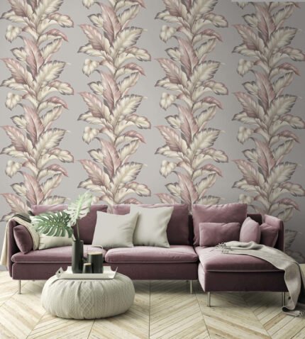 Big Leaf - Blush | Pinks Florals, Botanicals and Tropicals Wallpaper for Powder Room, Living Room, and Dining Room