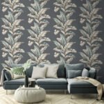 Big Leaf - Steel | Grays Florals, Botanicals and Tropicals Wallpaper for Living Room, Entryway, and Nursery