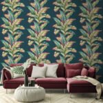 Big Leaf - Deep Teal | Aquas and Teals Florals, Botanicals and Tropicals Wallpaper for Kitchen, Hallway, and Powder Room